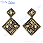 将图像加载到图库查看器中, Black rhodium diamond dangle earrings with sparkling white diamonds on a white background.