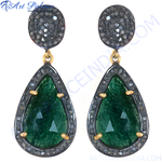 将图像加载到图库查看器中, Emerald teardrop dangle earrings with black rhodium and diamond accents for women