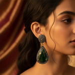 Load image into Gallery viewer, Emerald Teardrop Dangle Earrings | Black Rhodium Diamonds | For Women