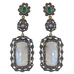 Load image into Gallery viewer, Moonstone Drop Earrings with Emerald Accents | Women's Jewelry