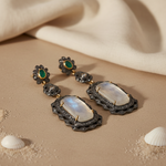 Load image into Gallery viewer, Moonstone Drop Earrings with Emerald Accents | Women's Jewelry