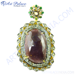 Load image into Gallery viewer, Sapphire and diamond pendant necklace, featuring a large purple sapphire gemstone and diamond accents, for women