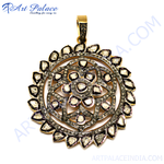Load image into Gallery viewer, gold plating diamond floral pendant with intricate detailing and sparkling diamonds on a white background.