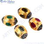 Load image into Gallery viewer, Gold gemstone beads with emerald and ruby for jewelry making.