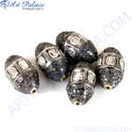 Load image into Gallery viewer, Close-up of beaded silver beads with sparkling diamond accents, perfect for jewelry design.