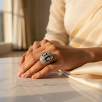 Load image into Gallery viewer, Silver Beaded Ring with Diamond Accents | Women's Ring