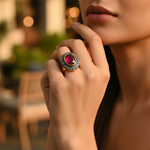 Load image into Gallery viewer, Ruby & Diamond Ring for Women | gold plating Plated Cocktail Ring