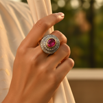 Load image into Gallery viewer, Ruby & Diamond Halo Ring | gold plating Plated | Women's Jewelry Gift