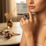 Load image into Gallery viewer, Sapphire & Ruby Ring | Gold Plated Cocktail Ring for Women