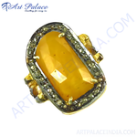 Load image into Gallery viewer, Gold plated cocktail ring with a large yellow gemstone and accent stones, perfect for women's fashion