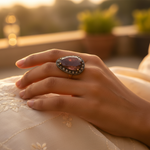 Load image into Gallery viewer, gold plating Ring with Brown Gemstone and Diamond Halo | Luxury Jewelry