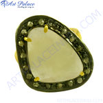 Load image into Gallery viewer, gold plating ring with a central gemstone and diamond accents, perfect for women.