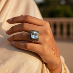 Load image into Gallery viewer, gold plating Ring with Blue Topaz and Diamond Accent | Women's Jewelry
