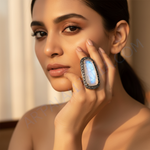 Load image into Gallery viewer, Moonstone Cocktail Ring with Diamond Accents | gold plating Plated Ring