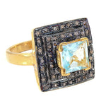 Load image into Gallery viewer, gold plating Ring with Blue Topaz & Black Diamonds | Women's Ring