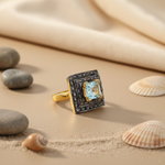 Load image into Gallery viewer, gold plating Ring with Blue Topaz & Black Diamonds | Women's Ring
