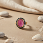 Load image into Gallery viewer, gold plating Ruby Ring with Black Diamonds for Women | Statement Ring