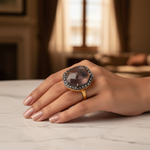 Load image into Gallery viewer, gold plating Ring with Brown Gemstone and Diamond Halo for Women