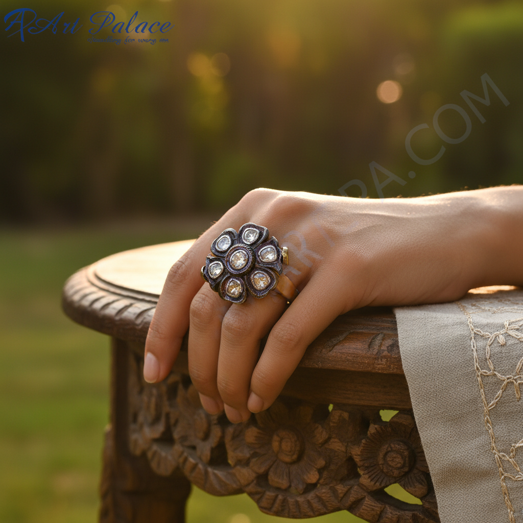 Vintage flower diamond ring | gold ring for women