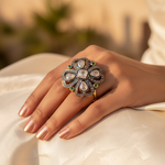 Load image into Gallery viewer, gold plating Diamond Ring with Emerald Accents | Floral Ring