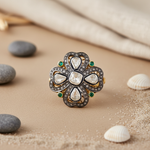 Load image into Gallery viewer, gold plating Diamond Ring with Emerald Accents | Floral Ring