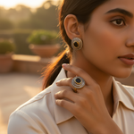 Load image into Gallery viewer, gold plating Ring & Earrings Set with Black Gemstones for Women