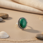 Load image into Gallery viewer, 925 Silver Malachite Ring | Oval Gemstone Ring for Women