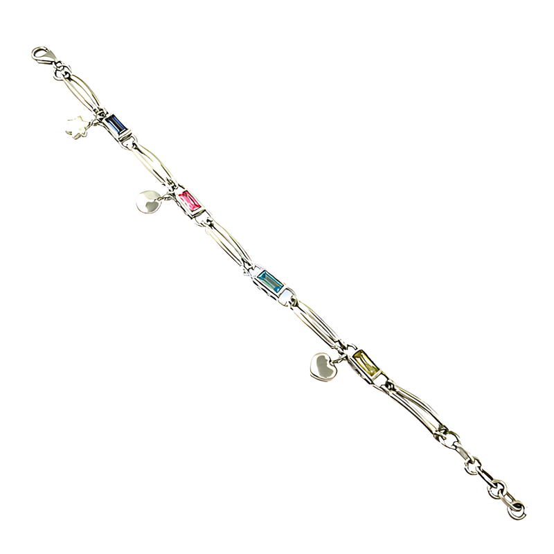 Attractive Blue & Pink & White Cubic Zirconia & Iolite Gemstone Silver Bracelet, 925 Sterling Silver Jewelry Cz Silver Bracelet Handmade Cz Bracelet