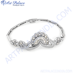 Load image into Gallery viewer, Silver baguette diamond bracelet with sparkling diamonds for women.