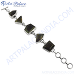 Load image into Gallery viewer, Sterling silver bracelet featuring geometric Smoky Quartz gemstones. A unique and stylish piece for women.