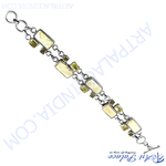Load image into Gallery viewer, Sterling silver bracelet featuring rectangular and square yellow gemstones on a white background.