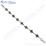Load image into Gallery viewer, Sterling silver chain bracelet with square smoky quartz gemstones, ideal for women's daily wear.