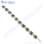 Load image into Gallery viewer, 925 sterling silver black onyx floral design chain bracelet