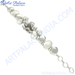 Load image into Gallery viewer, Sterling silver chain bracelet with round and oval mother of pearl gemstones, white and silver