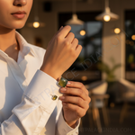 Load image into Gallery viewer, Silver Cufflinks with Green Stone for Men | Formal Wear