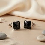 将图像加载到图库查看器中, Silver Onyx Cufflinks for Men | Square Gemstone | Gift