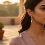 Load image into Gallery viewer, Silver Teardrop Earrings with Gemstone | Dangle Earrings for Women