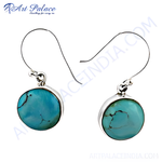 Load image into Gallery viewer, 925 sterling silver dangle earrings with round turquoise gemstones, turquoise and silver earrings.