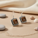 将图像加载到图库查看器中, 925 Silver Tiger Eye Earrings for Women | Gemstone Jewelry