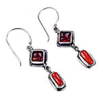 将图像加载到图库查看器中, 925 Silver Garnet & Coral Drop Earrings | Gemstone Jewelry for Women