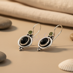 将图像加载到图库查看器中, 925 Sterling Silver Black Onyx & Peridot Earrings for Women