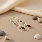 Load image into Gallery viewer, 925 Silver Pearl & Red Gemstone Earrings for Women