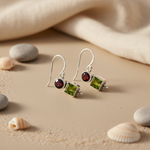 将图像加载到图库查看器中, 925 Silver Peridot & Garnet Drop Earrings for Women