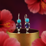 Load image into Gallery viewer, 925 Silver Turquoise & Amethyst Drop Earrings for Women
