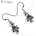 Load image into Gallery viewer, 925 sterling silver dangle earrings with oval smoky quartz gemstones in a silver setting.