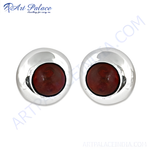 Load image into Gallery viewer, Silver stud earrings with round red gemstones, perfect for women's daily wear or gifting.