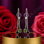 Load image into Gallery viewer, 925 Silver Amethyst & Peridot Dangle Earrings for Women