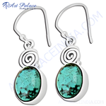 Load image into Gallery viewer, 925 sterling silver turquoise dangle earrings with oval turquoise gemstones, perfect for any occasion.
