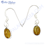 Load image into Gallery viewer, 925 sterling silver dangle earrings with oval yellow gemstones, perfect for daily wear.