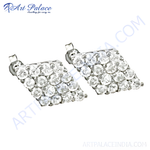 Load image into Gallery viewer, Silver stud earrings with round-cut cubic zirconia stones, perfect for daily wear.